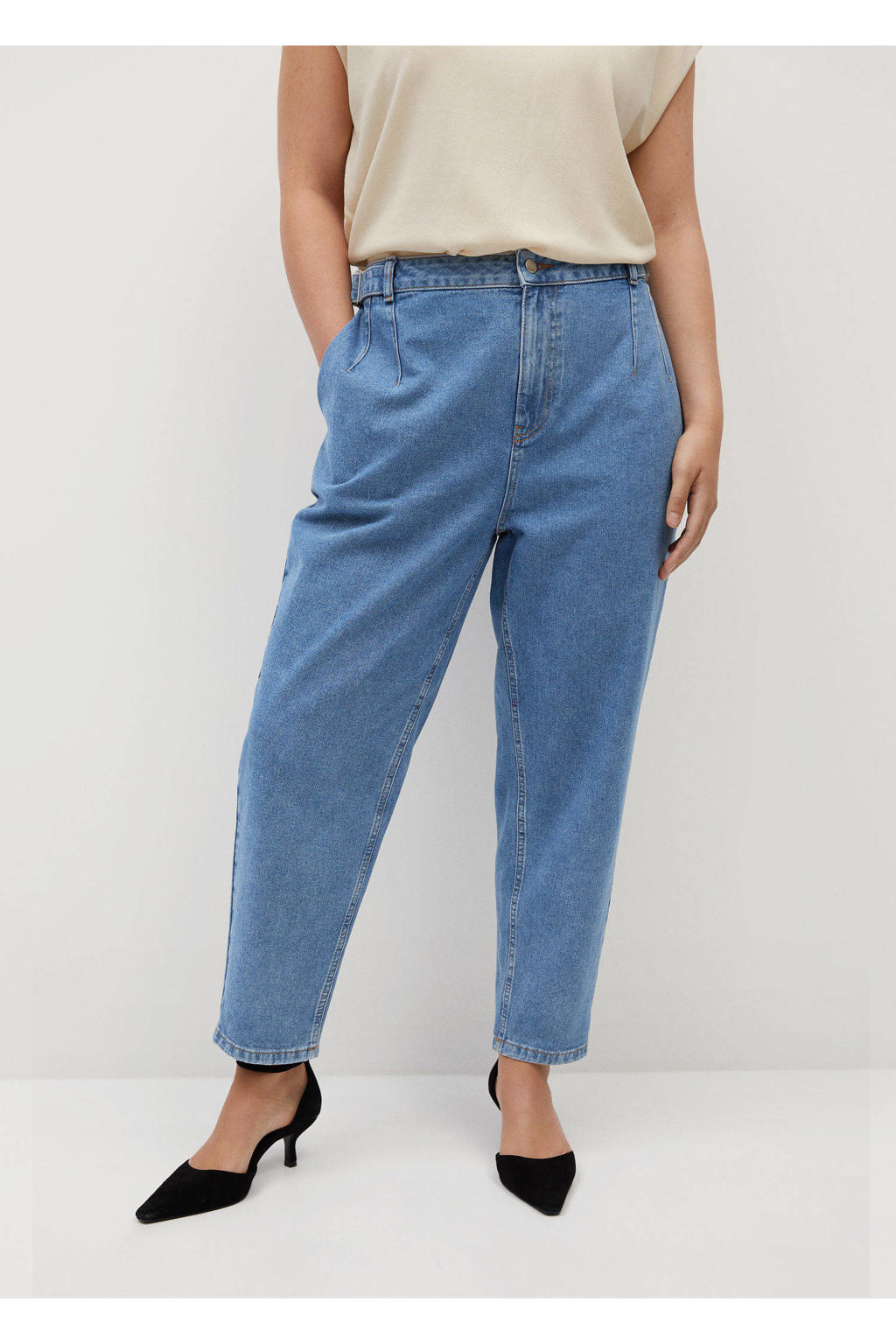 Mango Plus Size pushup mom jeans blauw wehkamp