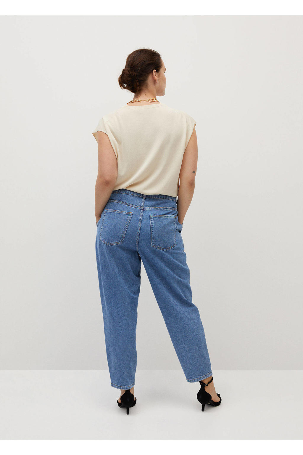 Mango Plus Size pushup mom jeans blauw wehkamp