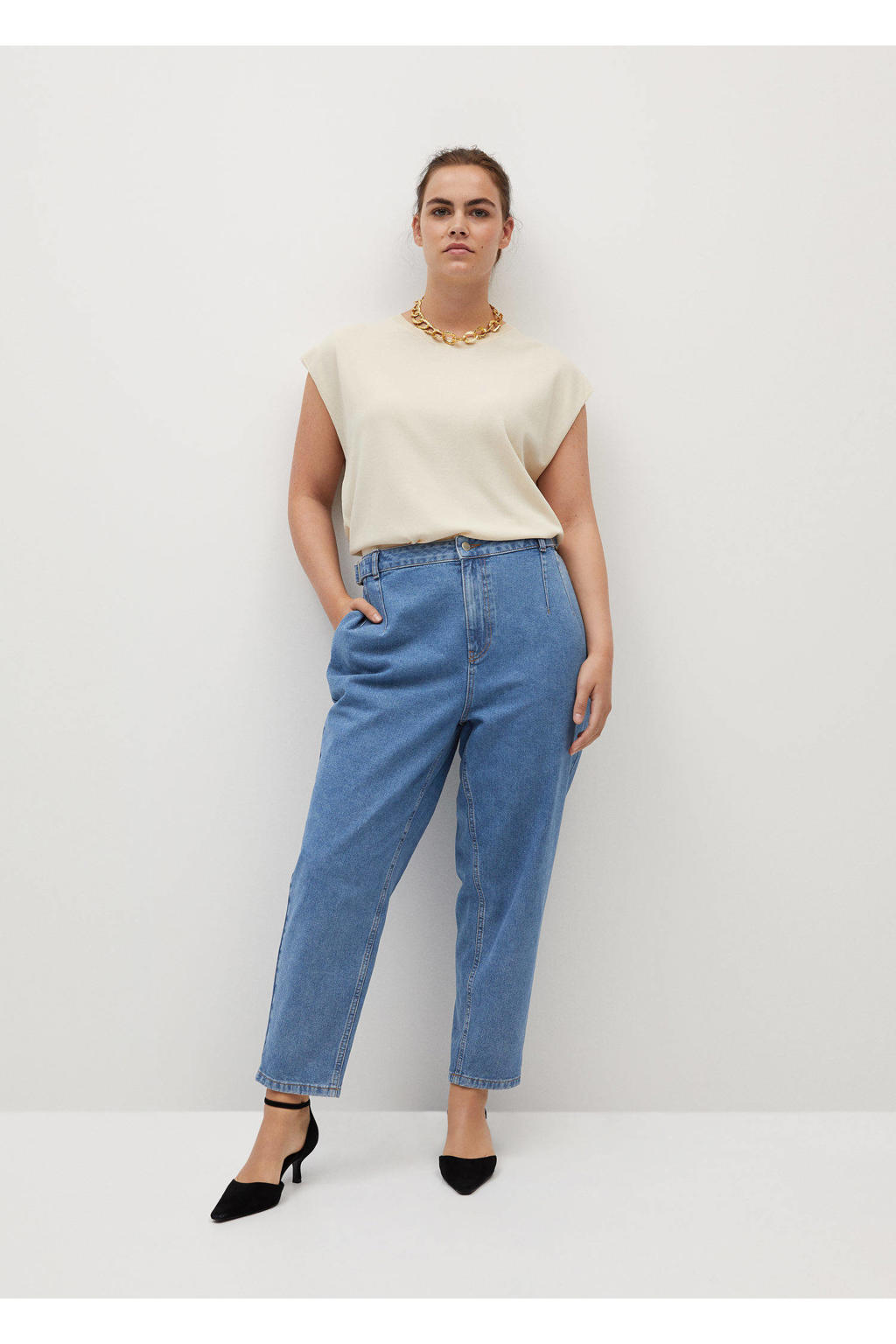 Mango Plus Size pushup mom jeans blauw wehkamp