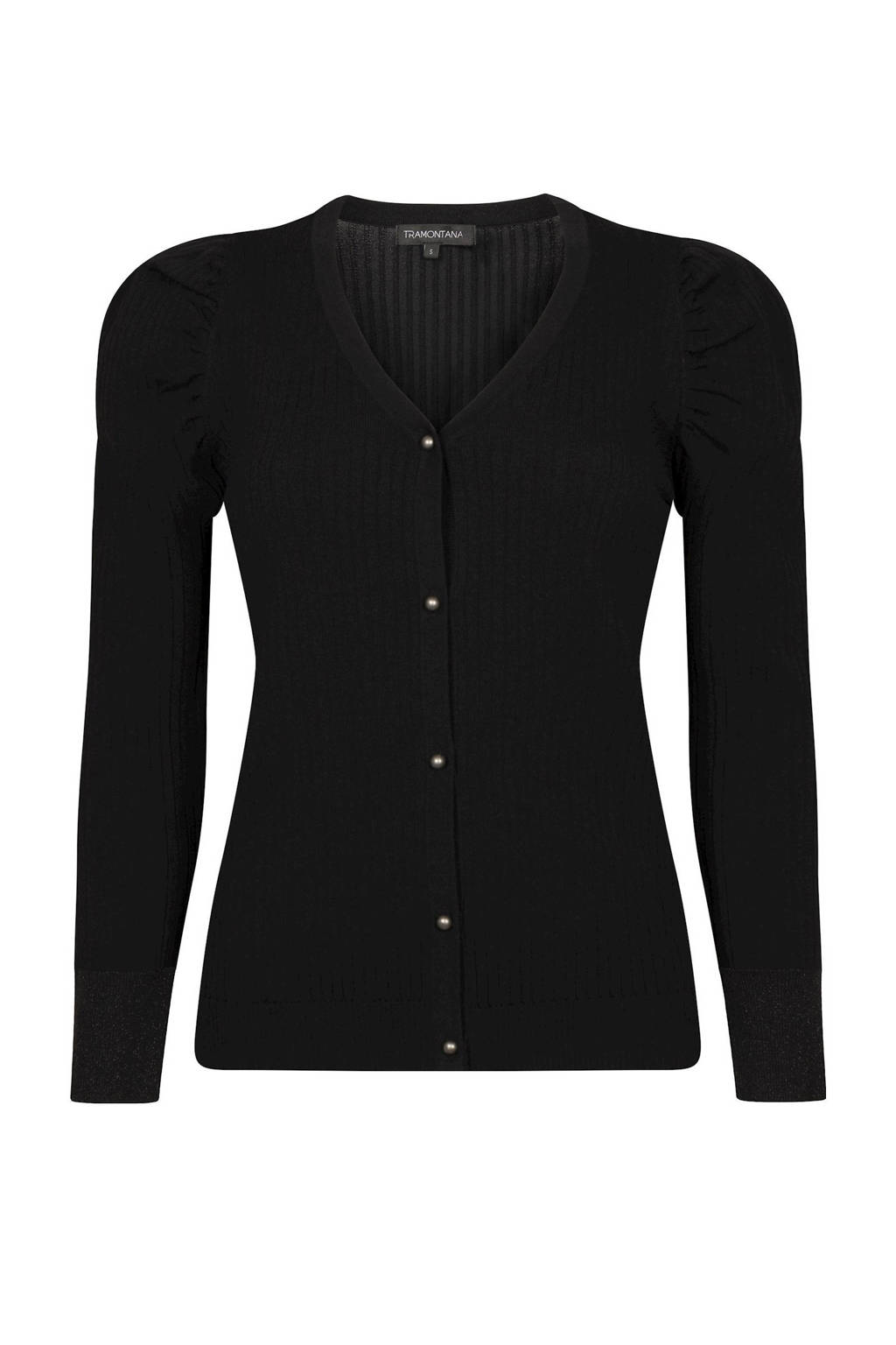 Tramontana ribgebreid vest zwart, Zwart