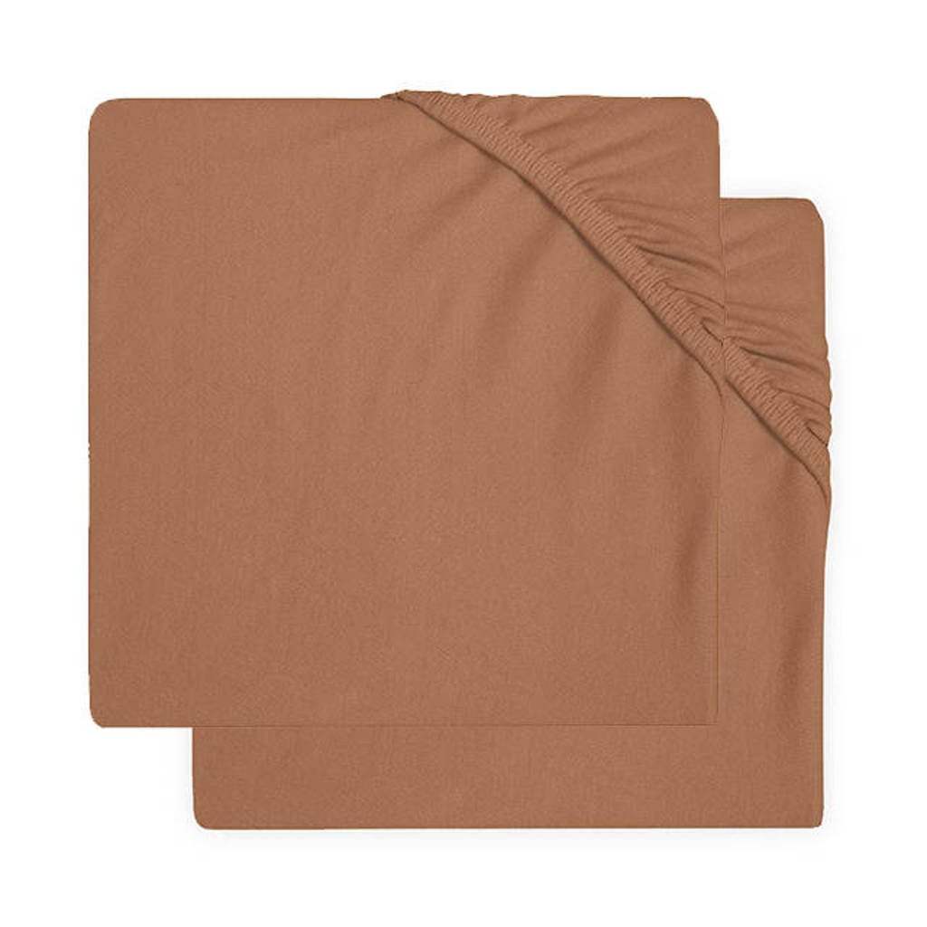 Jollein katoenen jersey ledikant hoeslaken 60x120cm - set van 2 caramel, Caramel