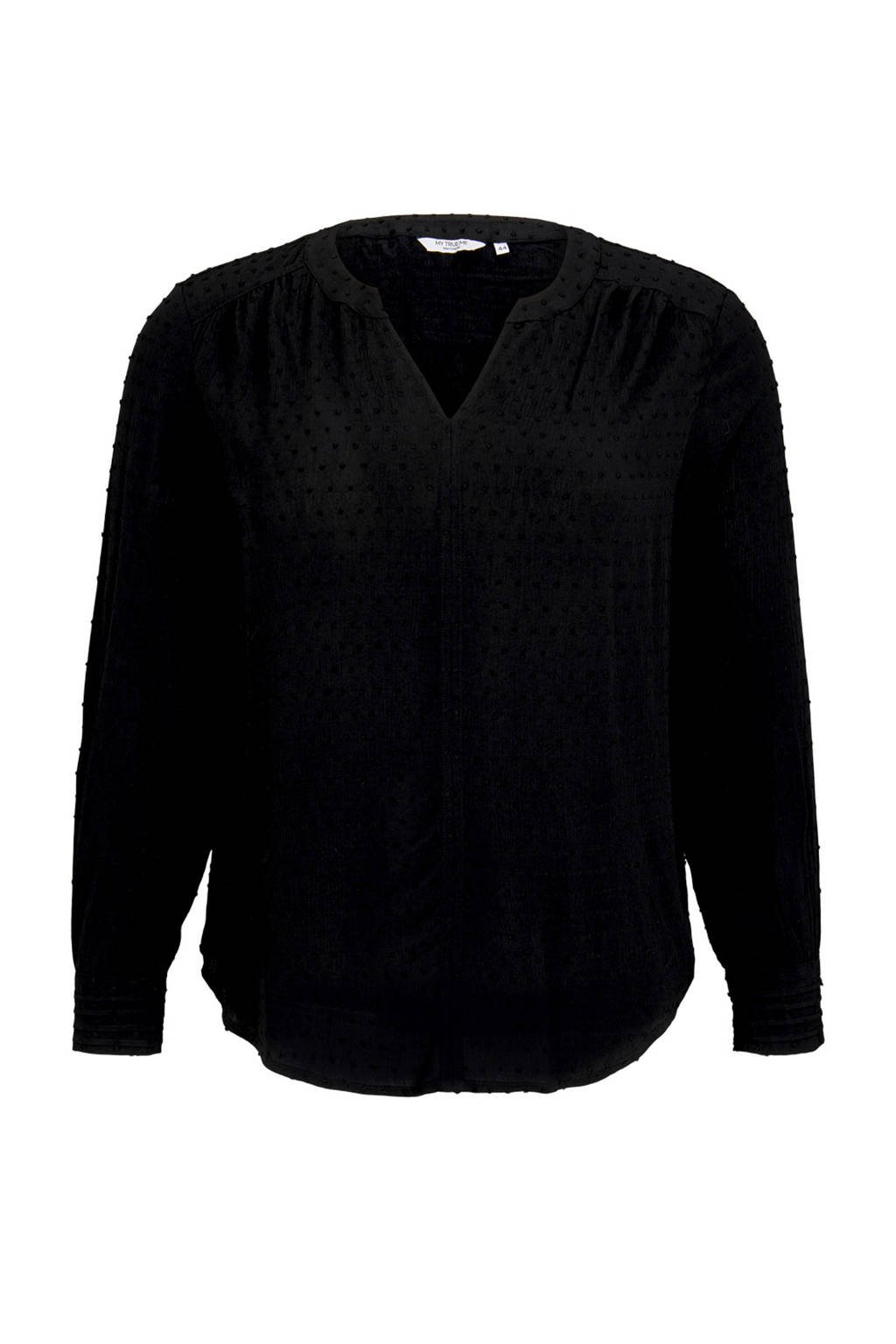 Tom Tailor My True Me semi-transparante geweven top met stippen zwart, Zwart