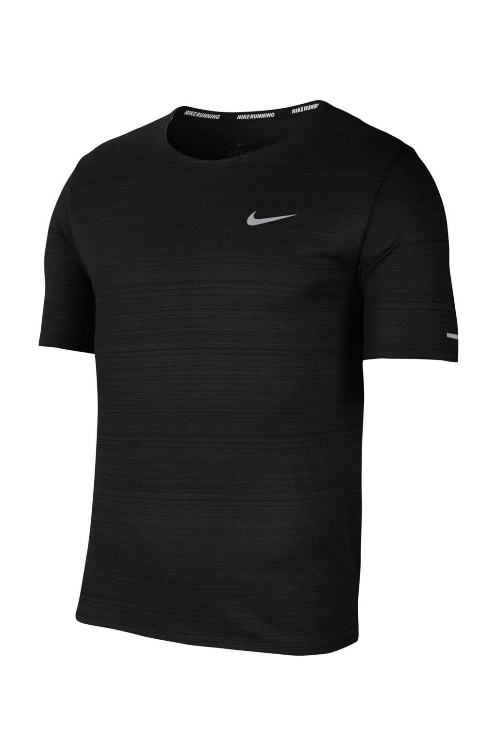 Zwart en zilverkleurige heren Nike Hardloopshirt van polyester met korte mouwen en ronde hals