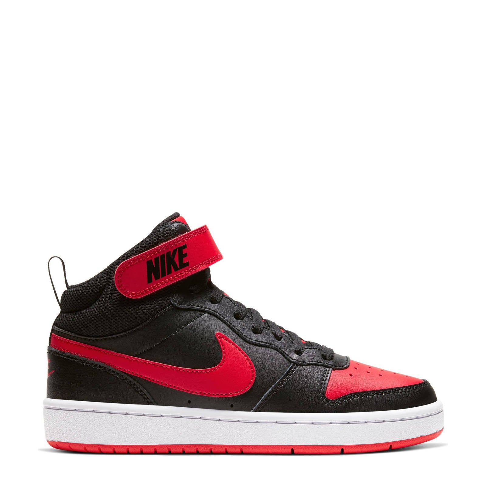 Nike Court Borough Mid 2 (GS) leren sneakers zwart/rood | wehkamp