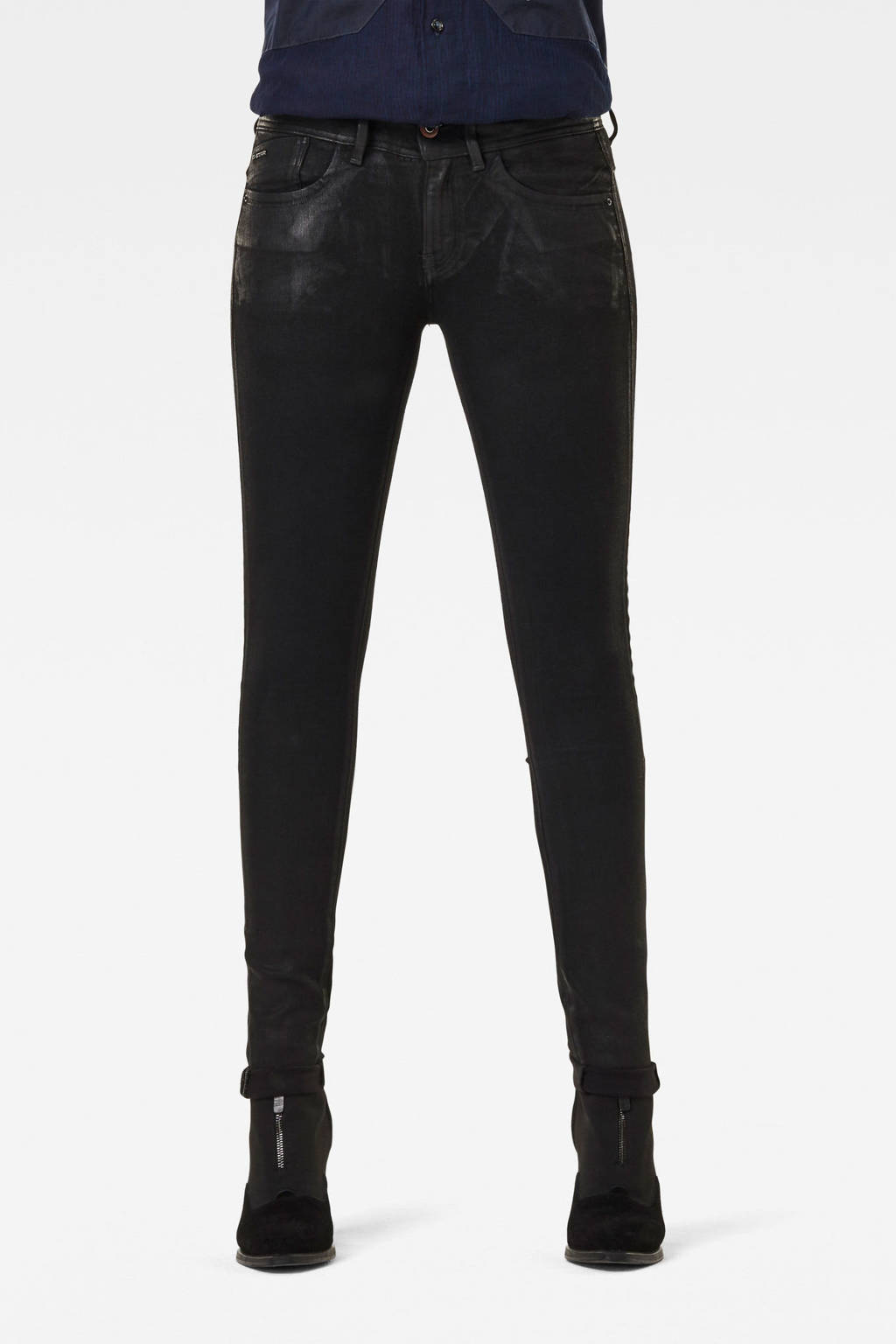 Zwarte dames G-Star RAW Lynn skinny jeans van duurzaam stretchdenim met regular waist en rits- en knoopsluiting