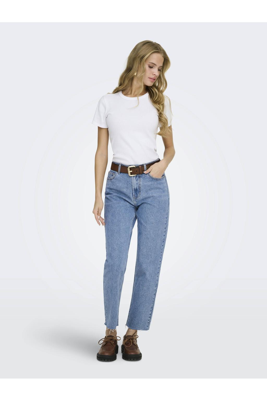 ONLY cropped high waist straight leg jeans ONLEMILY blue light denim