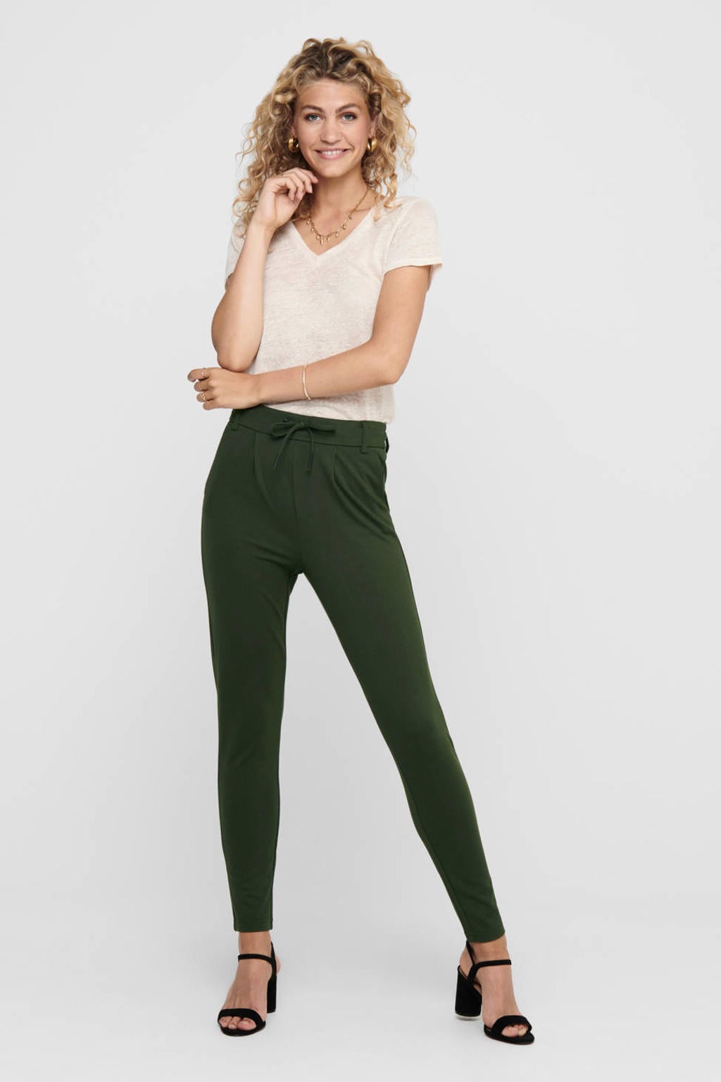 ONLY tapered fit broek ONLPOPTRASH donkergroen regular