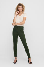thumbnail: Grijze dames ONLY tapered fit broek regular van viscose met elastische tailleband met koord en effen