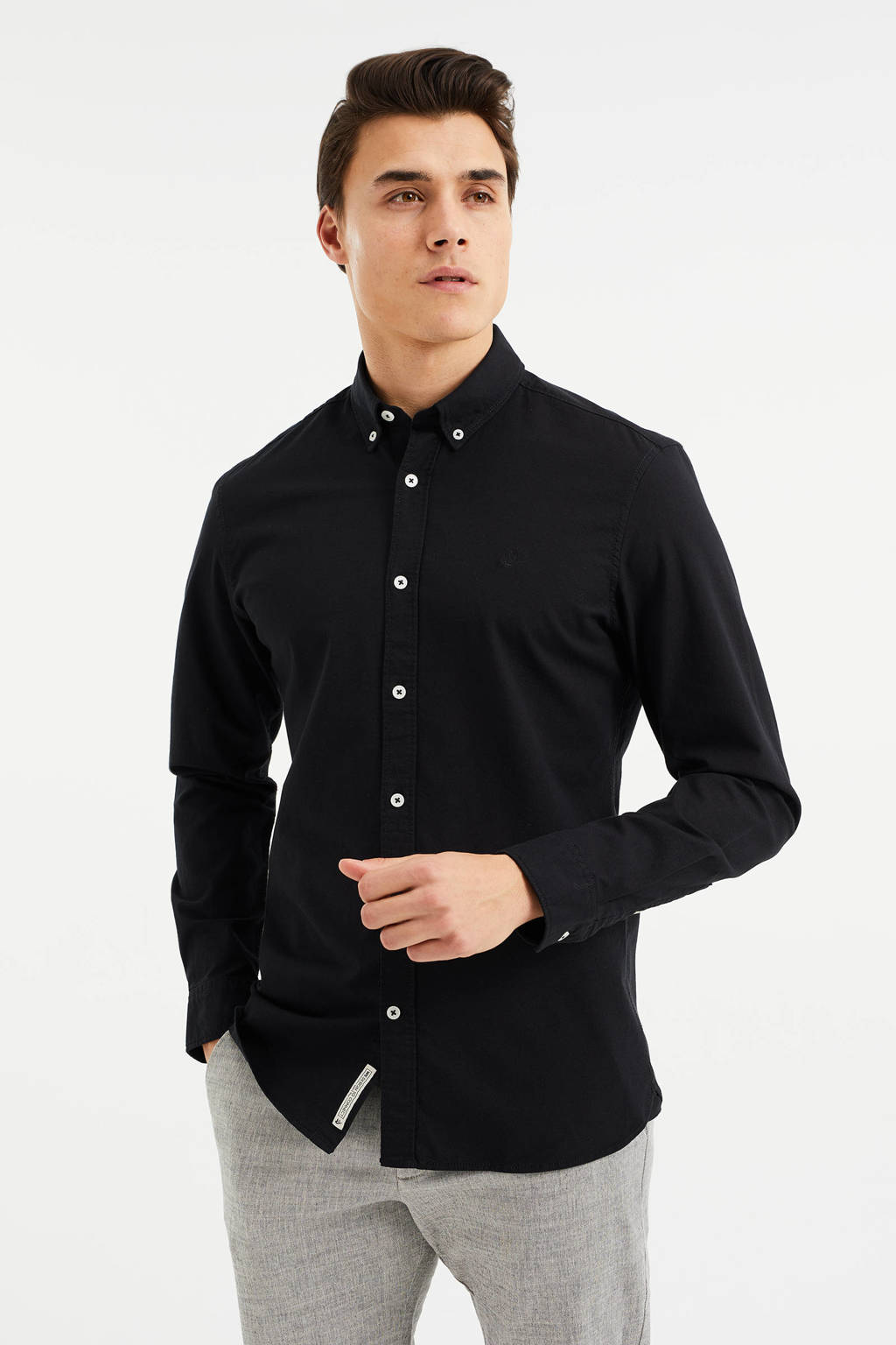 landinwaarts moed weggooien WE Fashion Fundamentals slim fit overhemd met logo zwart | wehkamp