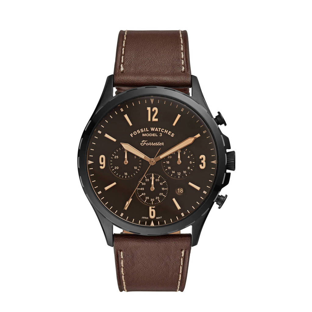 Fossil horloge FS5608 Forrester Chrono Zwart, Donkerbruin/zwart