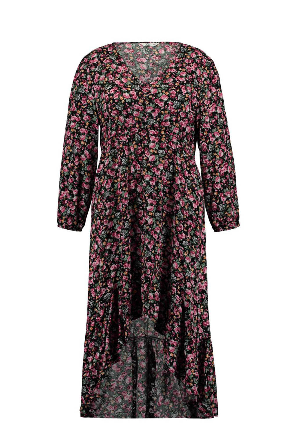 z-one gebloemde jurk Melina zwart/groen/roze, Zwart/groen/roze