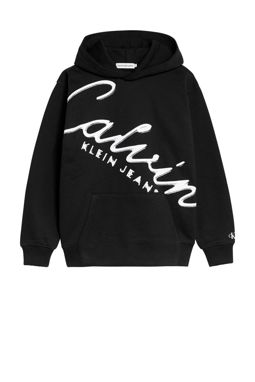 CALVIN KLEIN JEANS hoodie met tekst zwart/wit, Zwart/wit