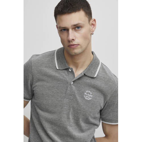 Blend slim fit polo BHNATE met contrastbies grijs melange afbeelding