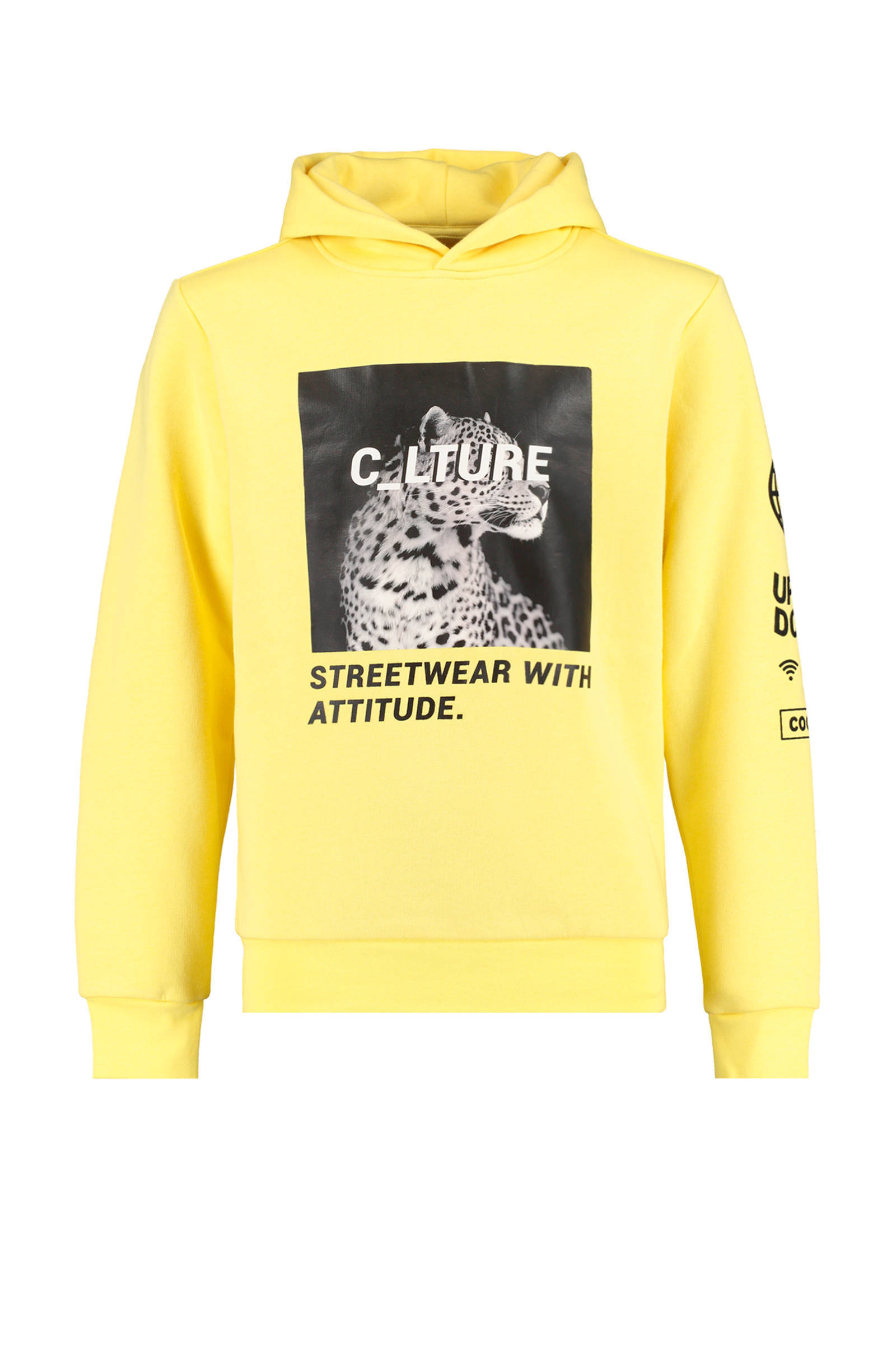 CoolCat Junior hoodie Silver met printopdruk lichtgeel | wehkamp CoolCat hoodie okergeel | wehkamp