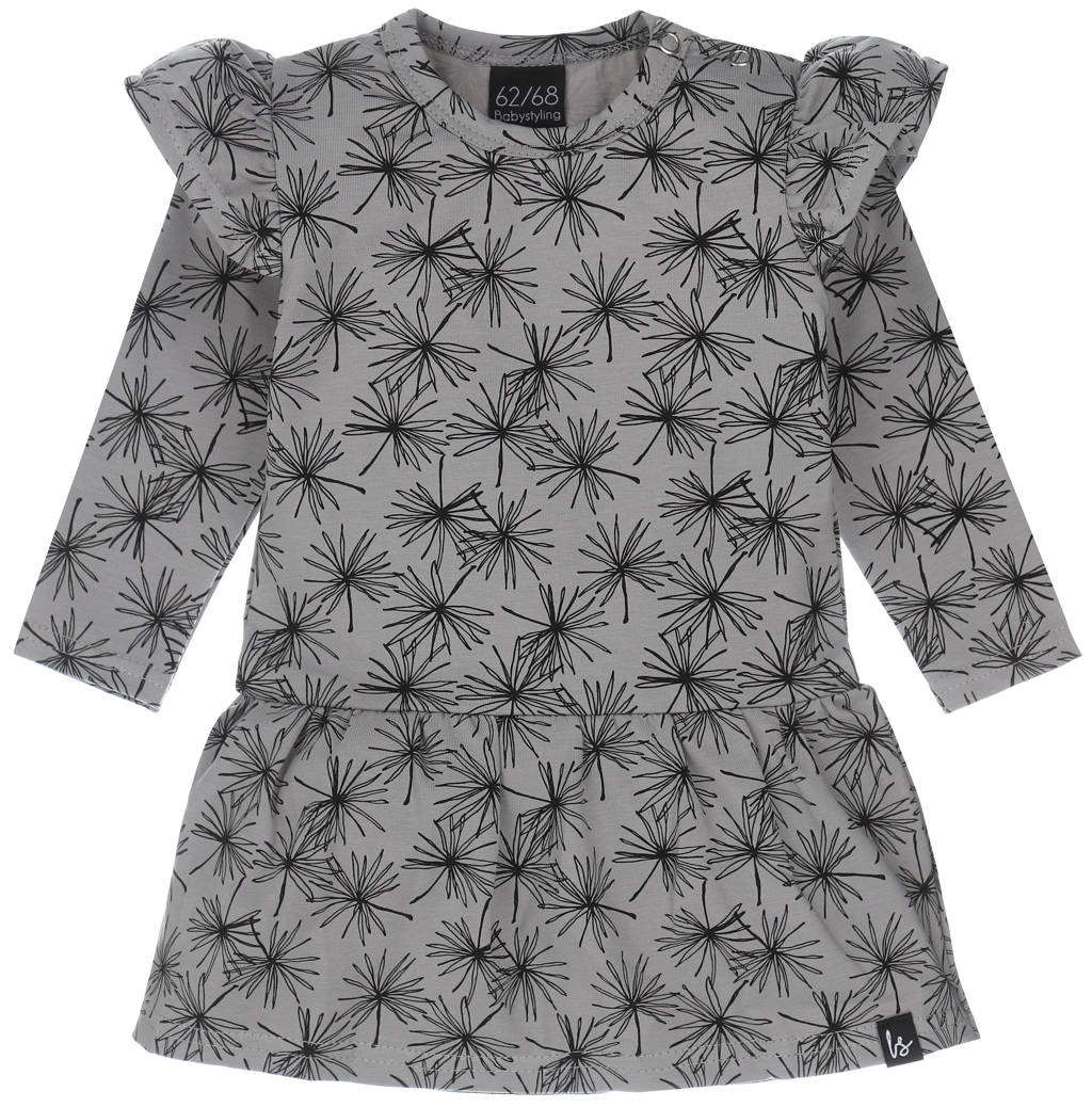 Babystyling jurk met all over print en ruches grijs/zwart, Grijs/zwart