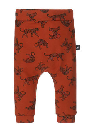 baby slim fit broek met dierenprint roest/zwart
