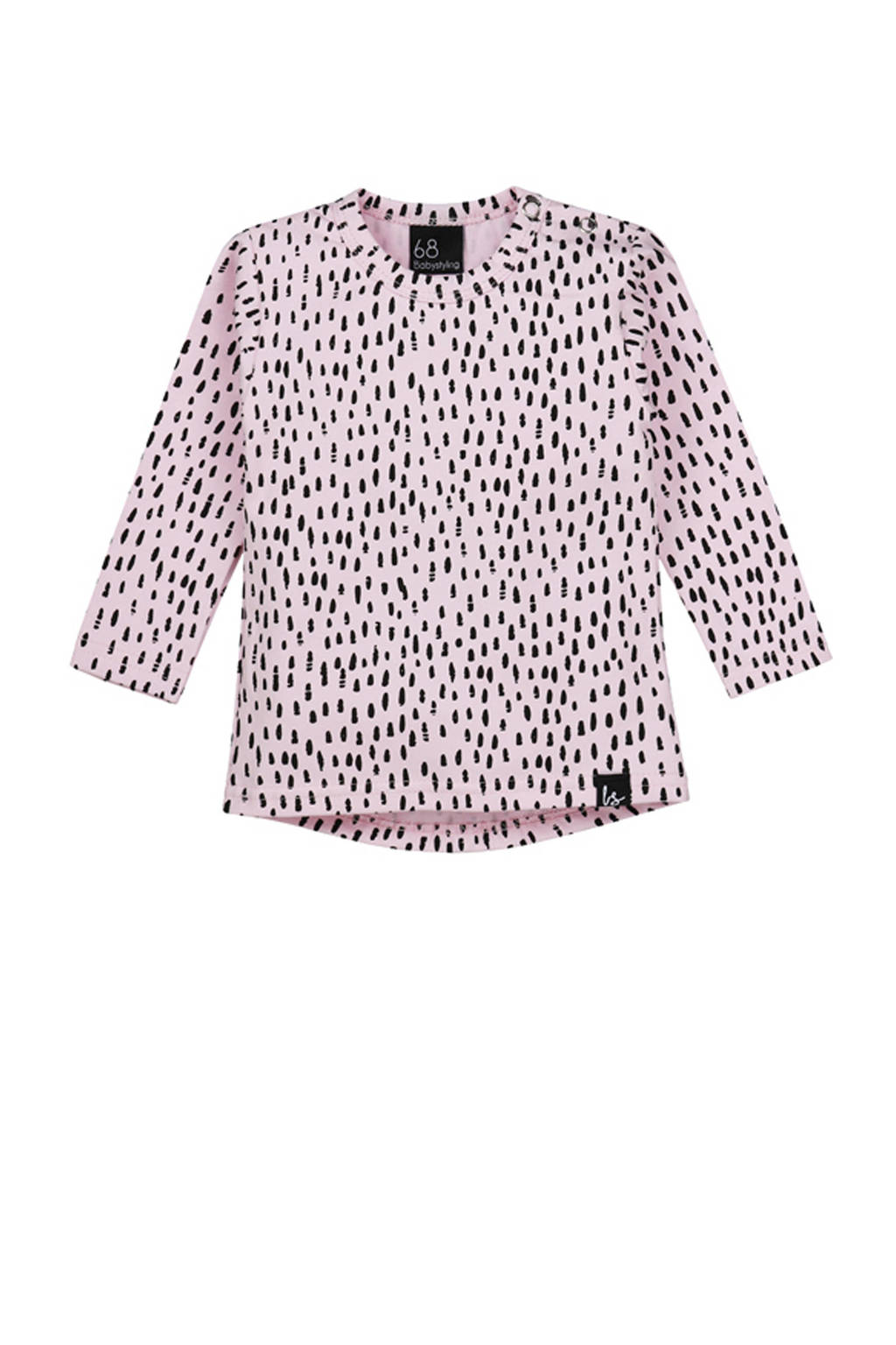 Babystyling longsleeve met all over print roze/zwart, Roze/zwart