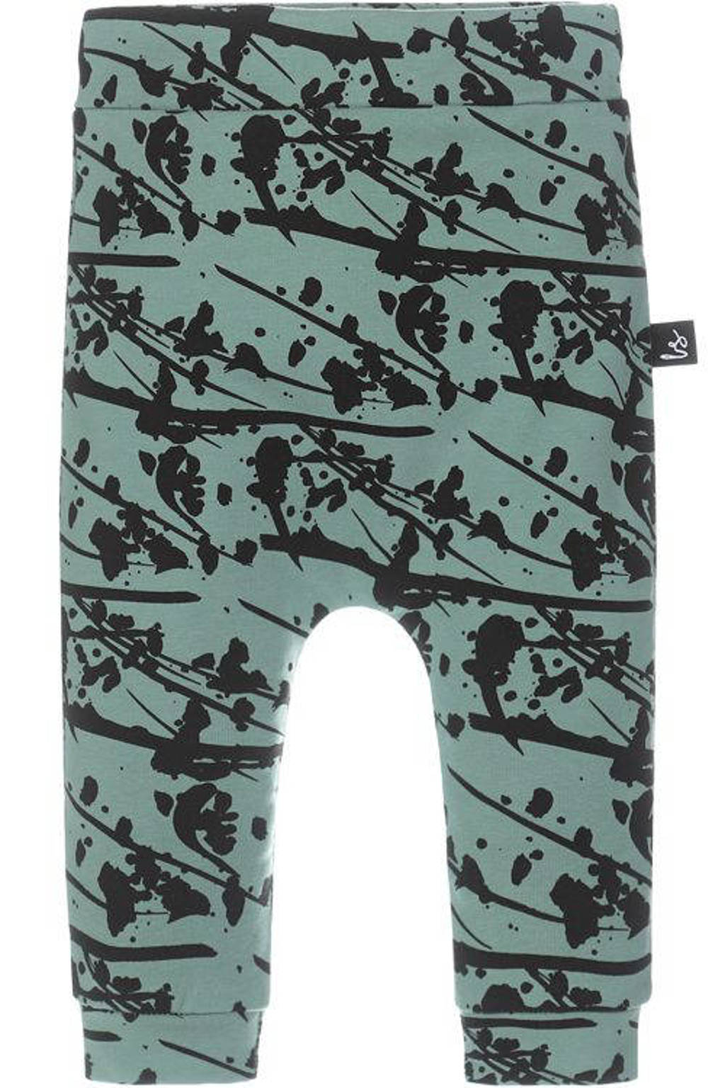Babystyling slim fit broek met all over print petrol/zwart, Petrol/zwart