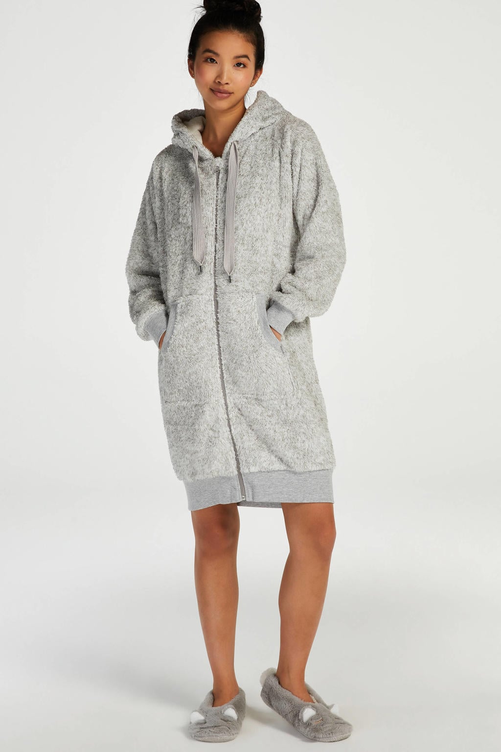 Hunkemöller fleece badjas met ritssluiting oudroze