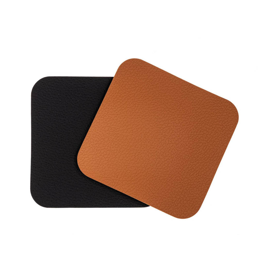 Jay Hill Onderzetters Leer Zwart Cognac 10x10 cm) (set van 6), Bruin,Zwart