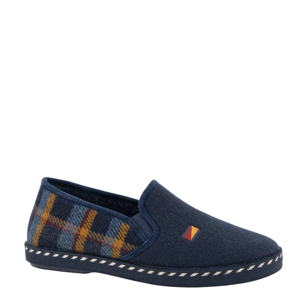 Donkerblauwe heren Casa mia geruite pantoffels van textiel 