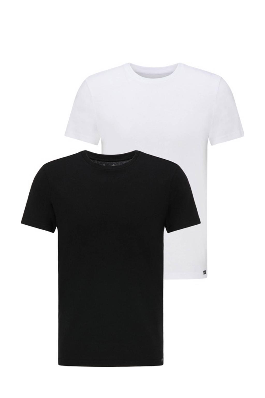 Set van 2 zwart en witte heren Lee T-shirt van katoen met effen, korte mouwen en ronde hals