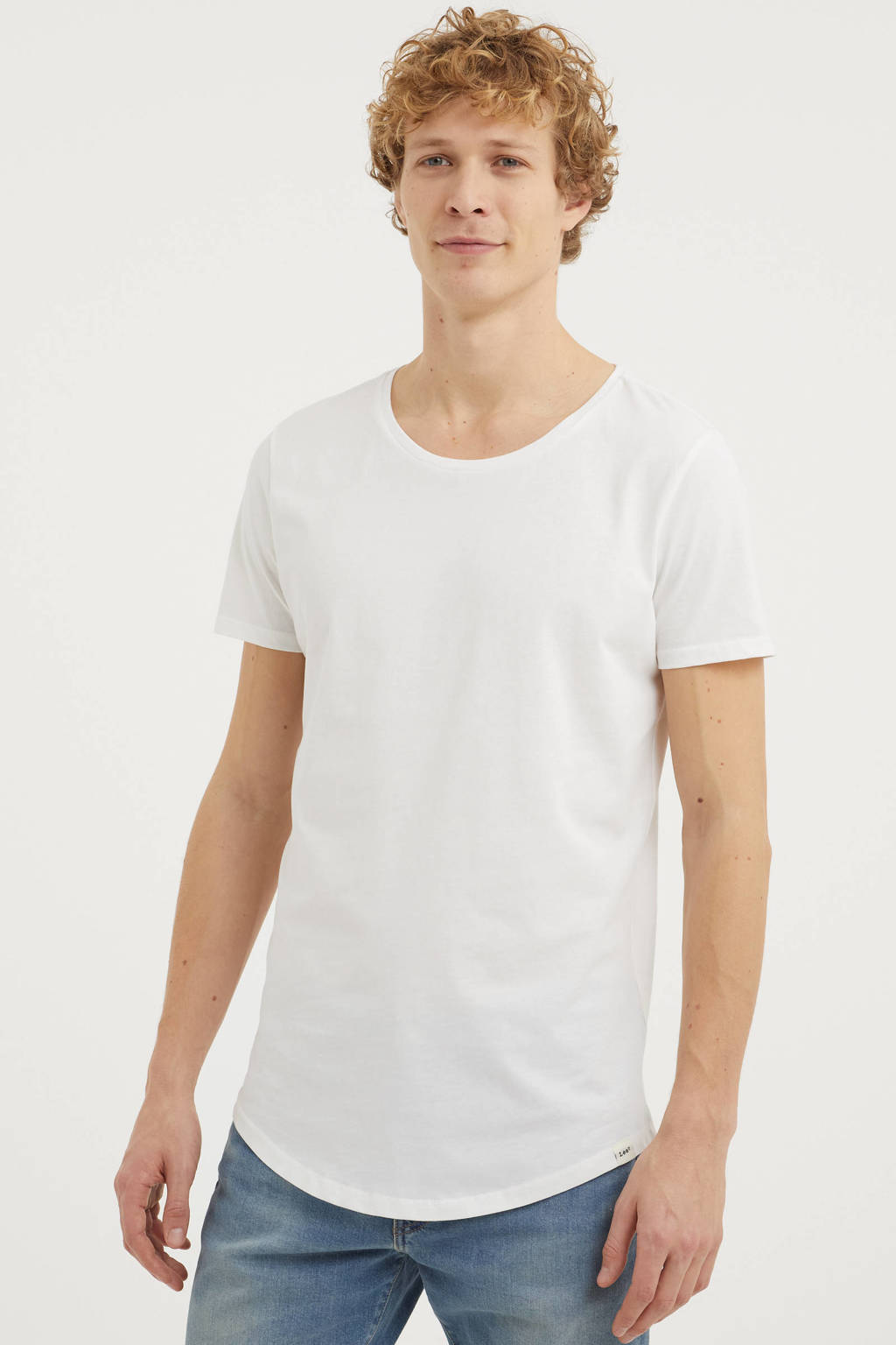 Witte heren Lee T-shirt van katoen met korte mouwen en ronde hals
