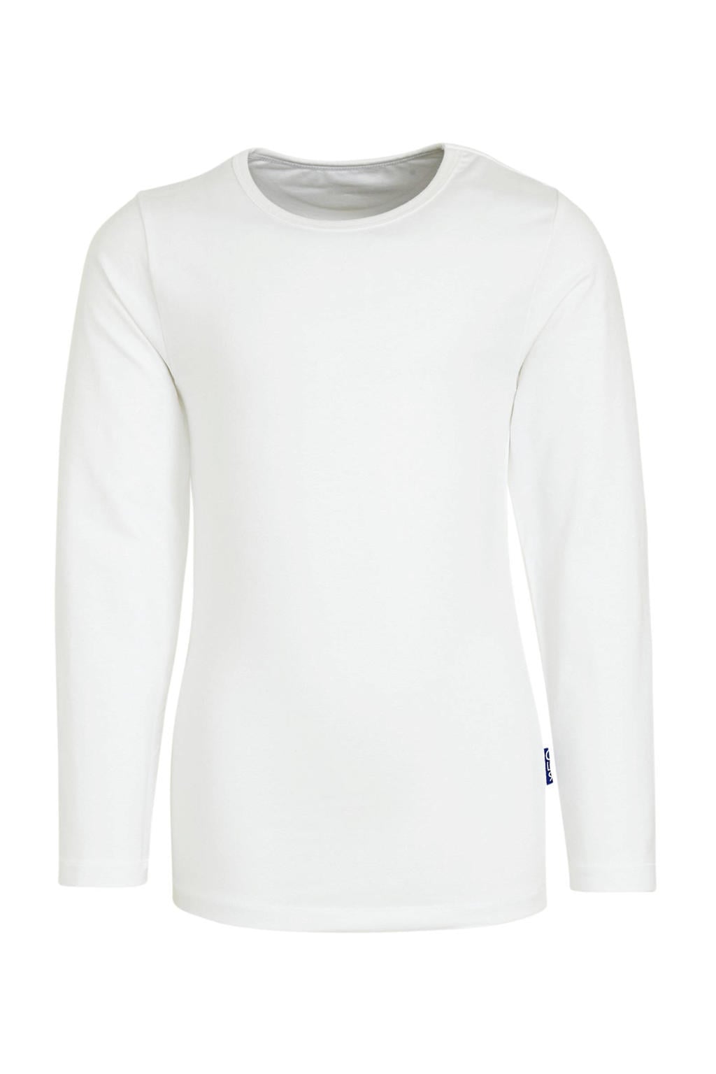Witte jongens Claesen's longsleeve van stretchkatoen met effen, lange mouwen en ronde hals
