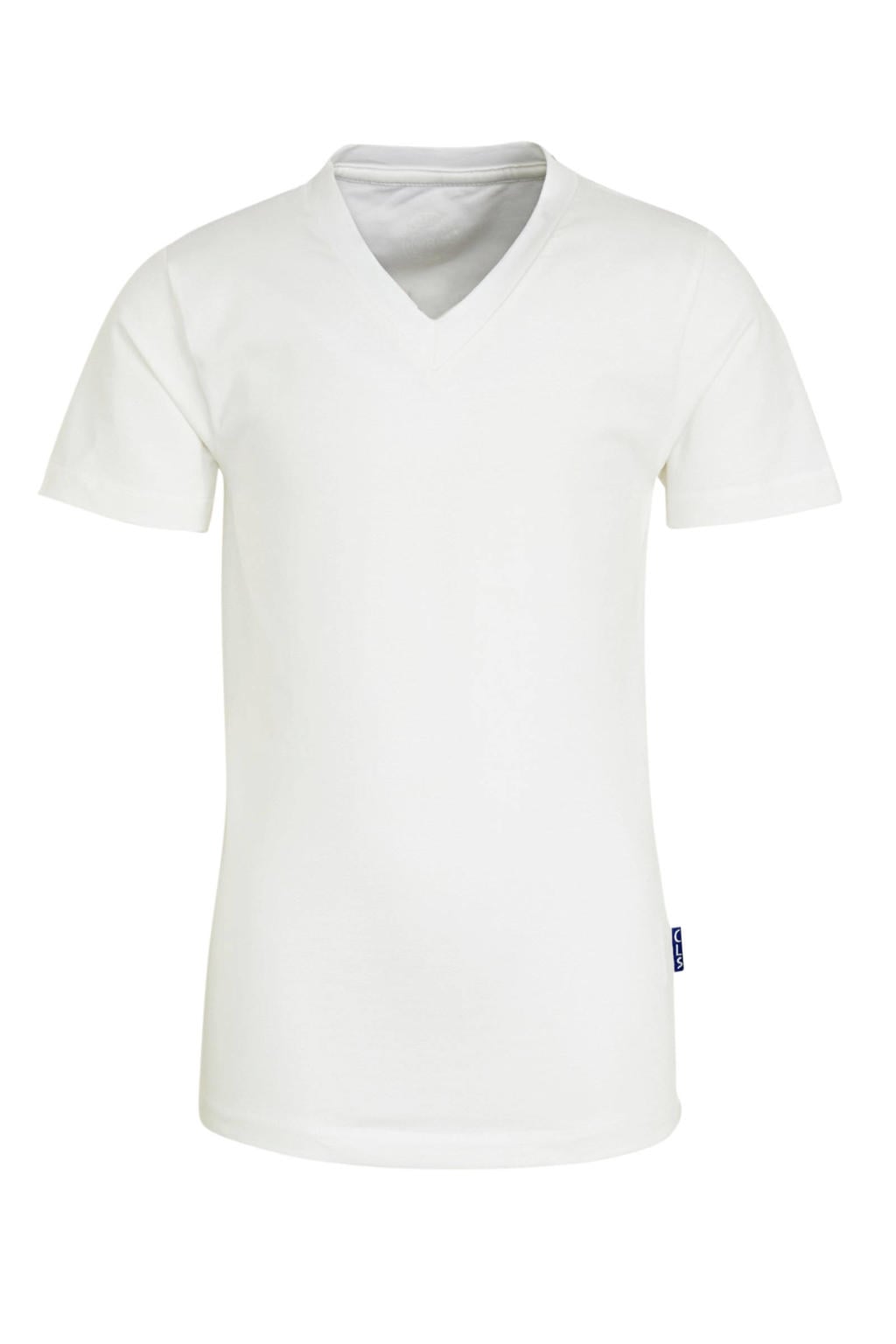 Witte jongens Claesen's T-shirt van stretchkatoen met effen, korte mouwen en V-hals