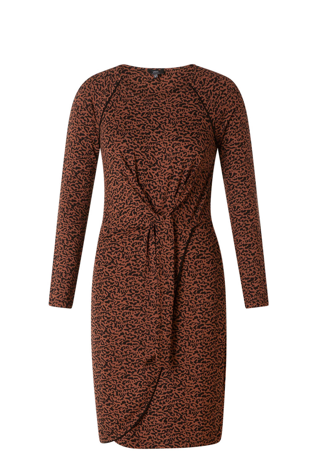 Yest jurk Aiby met jacquard bruin/zwart, Bruin/zwart