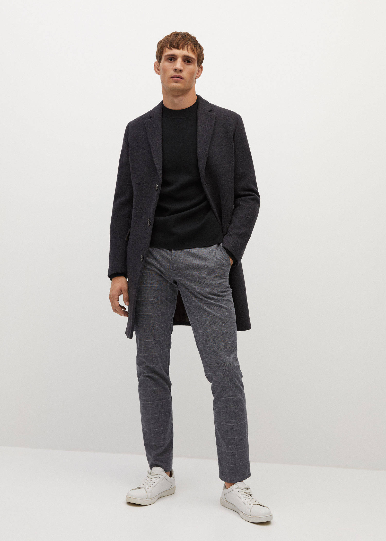 Mango Man geruite slim fit pantalon donkergrijs | wehkamp