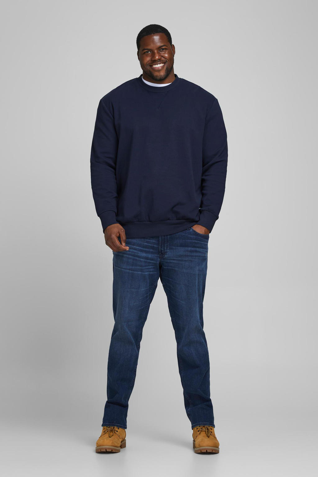 JACK & JONES PLUS SIZE sweater JJEBASIC Plus Size donkerblauw