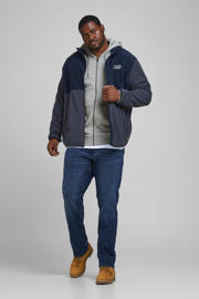 thumbnail: Grijs melange heren JACK & JONES PLUS SIZE sweatvest Plus Size melange van katoen met effen, lange mouwen, capuchon en ritssluiting