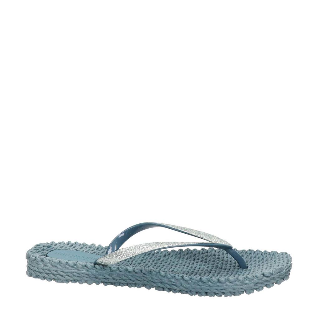 Lichtblauwe dames Ilse Jacobsen Cheerful teenslippers met glitters van rubber