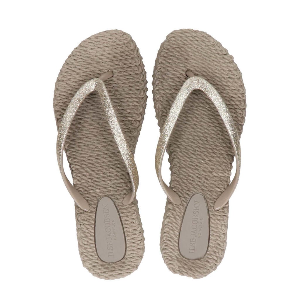 Taupe dames Ilse Jacobsen Cheerful teenslippers met glitters van rubber