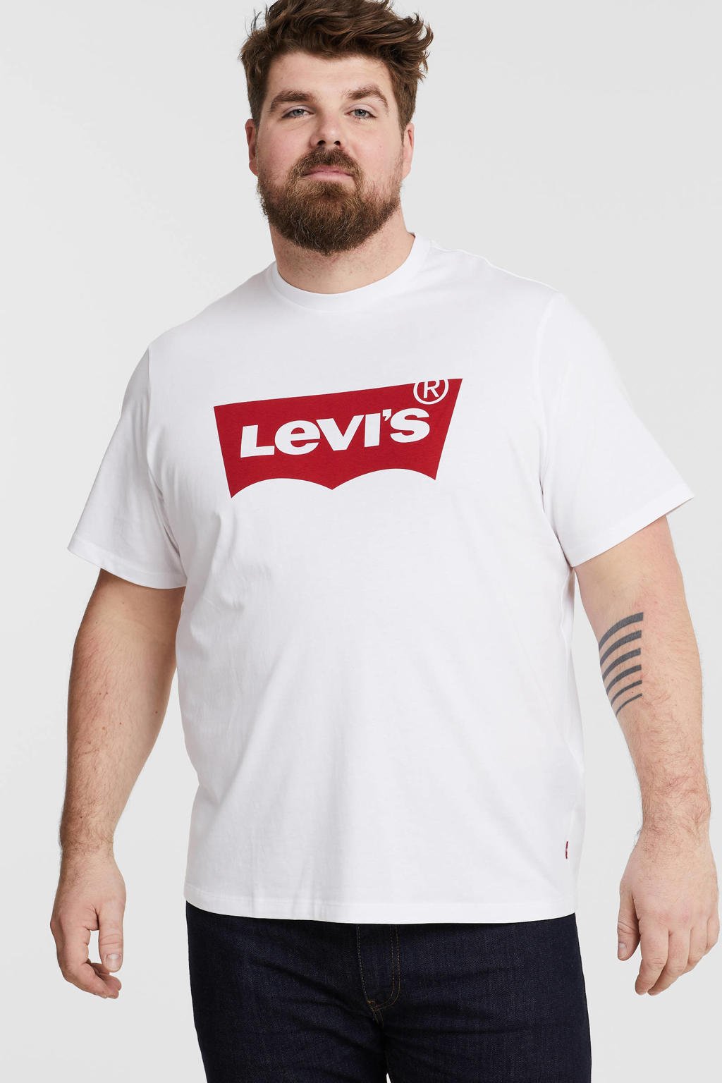 Witte heren Levi's Big and Tall T-shirt Plus Size van katoen met logo dessin, korte mouwen en ronde hals