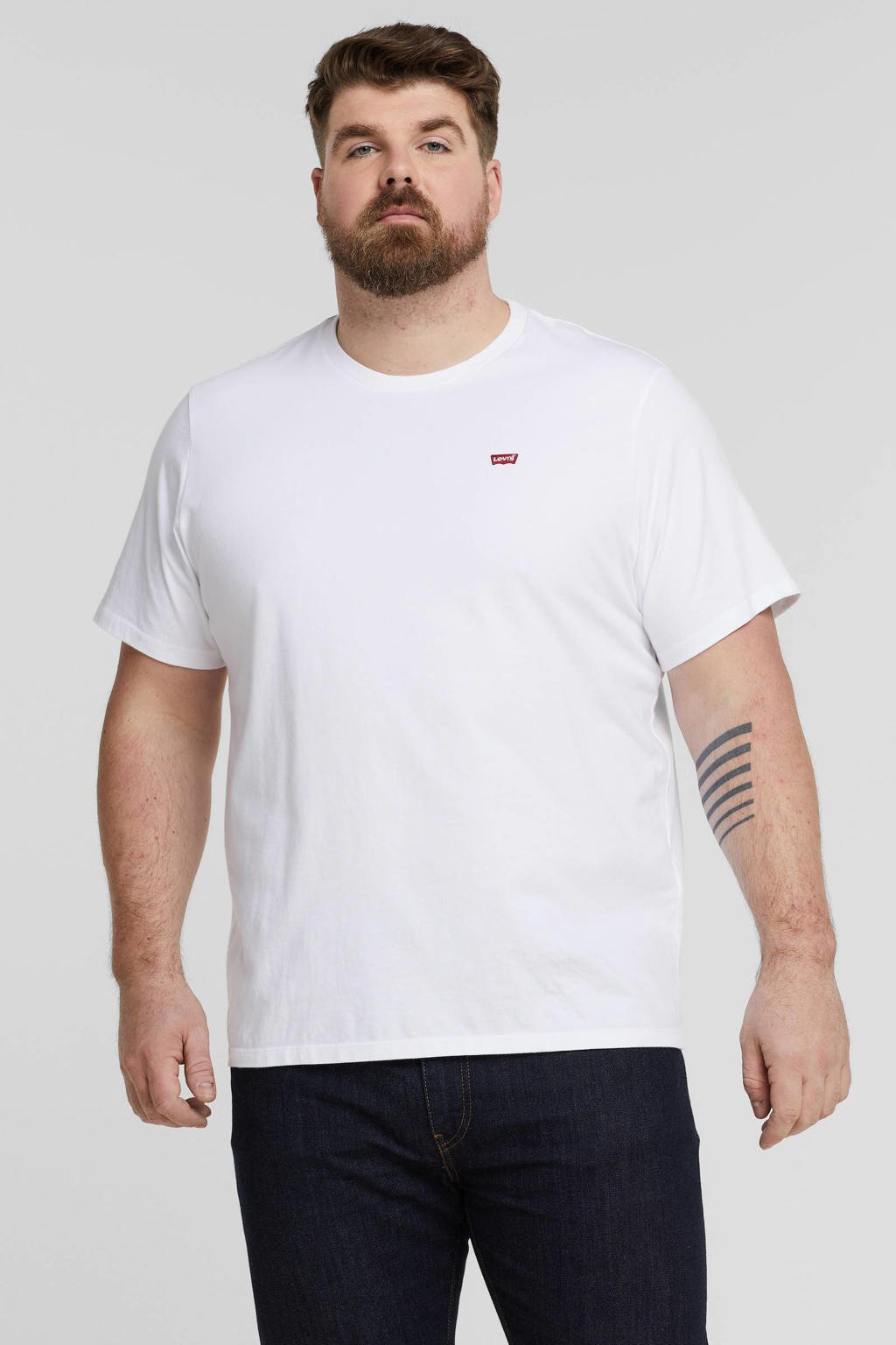 Witte heren Levi's Big and Tall T-shirt Plus Size van katoen met logo dessin, korte mouwen en ronde hals