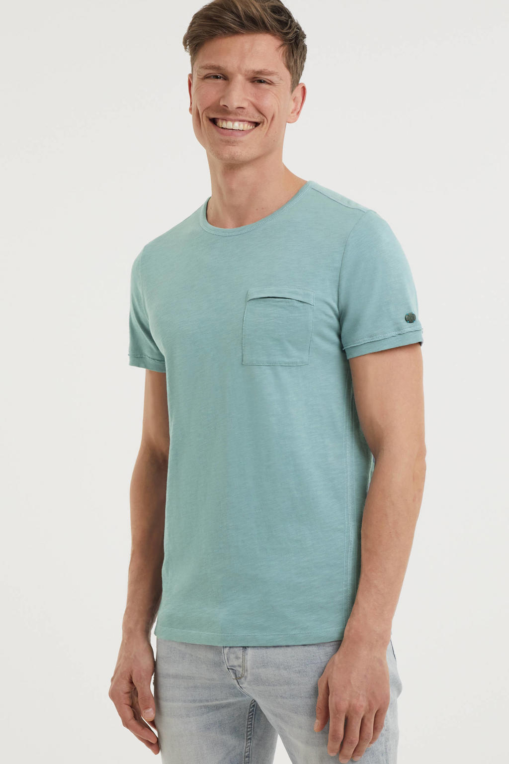 Blauwe heren Cast Iron T-shirt van katoen met korte mouwen