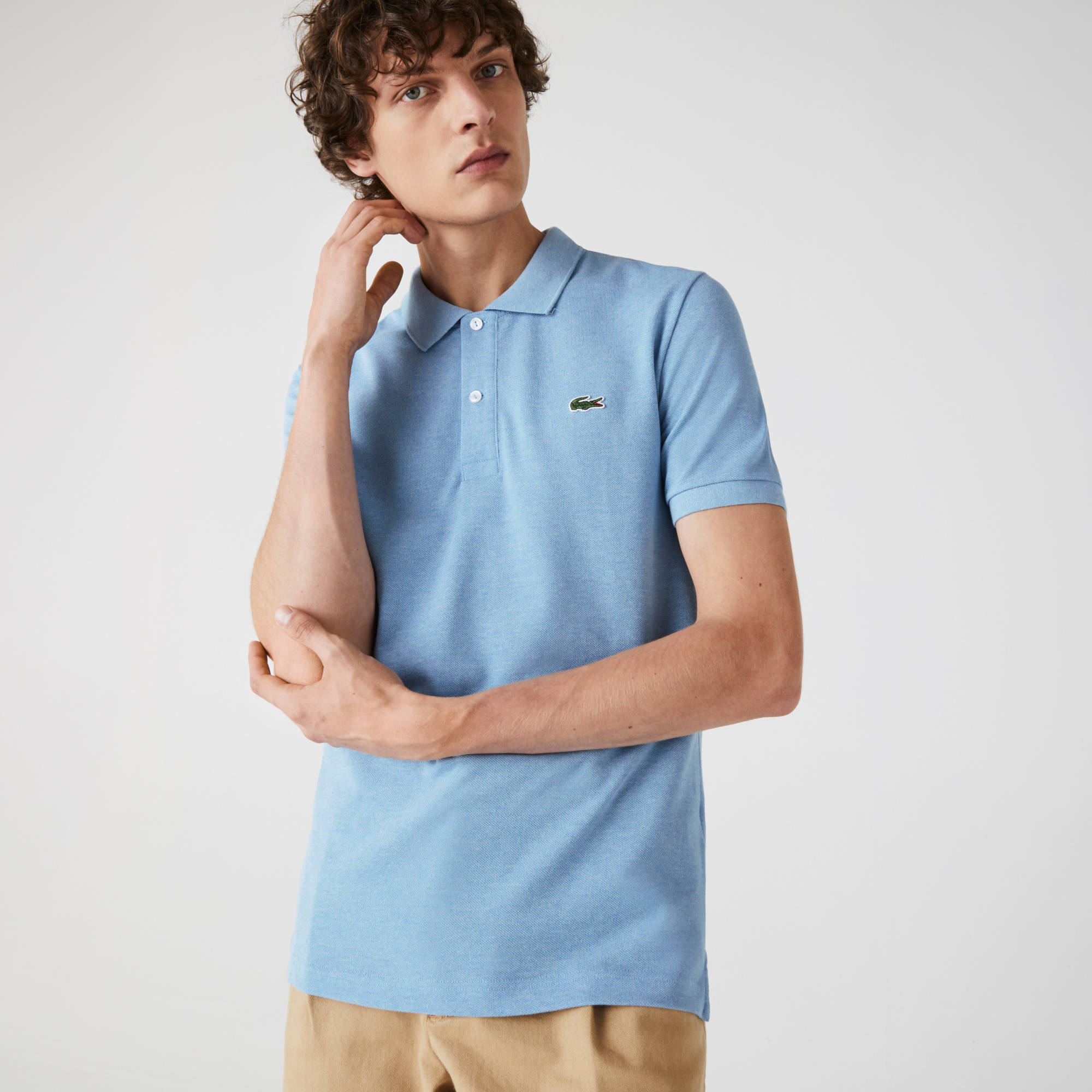Lacoste slim fit polo lichtblauw | wehkamp