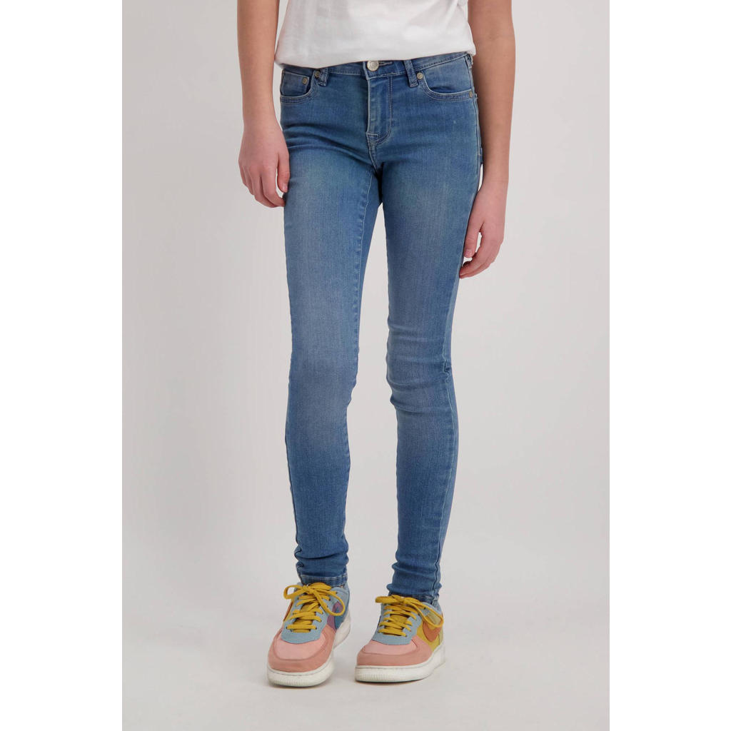 Stonewashed meisjes Cars skinny jeans Eliza van stretchdenim met rits- en knoopsluiting en effen