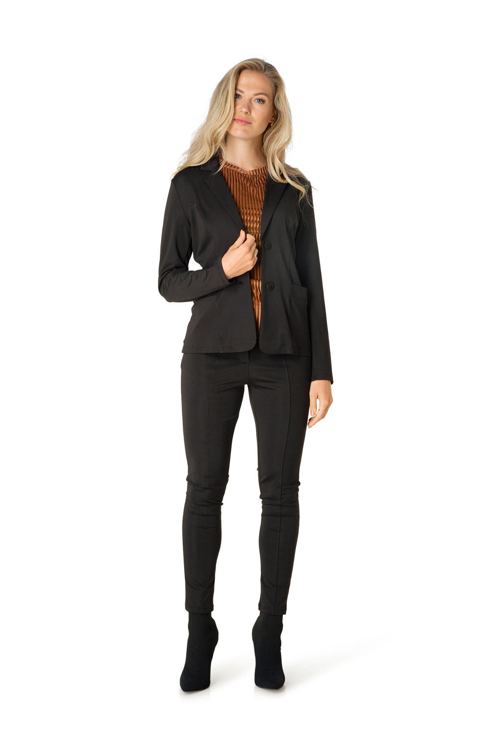 Zwarte dames ES&SY high waist skinny broek van polyester met elastische tailleband met koord
