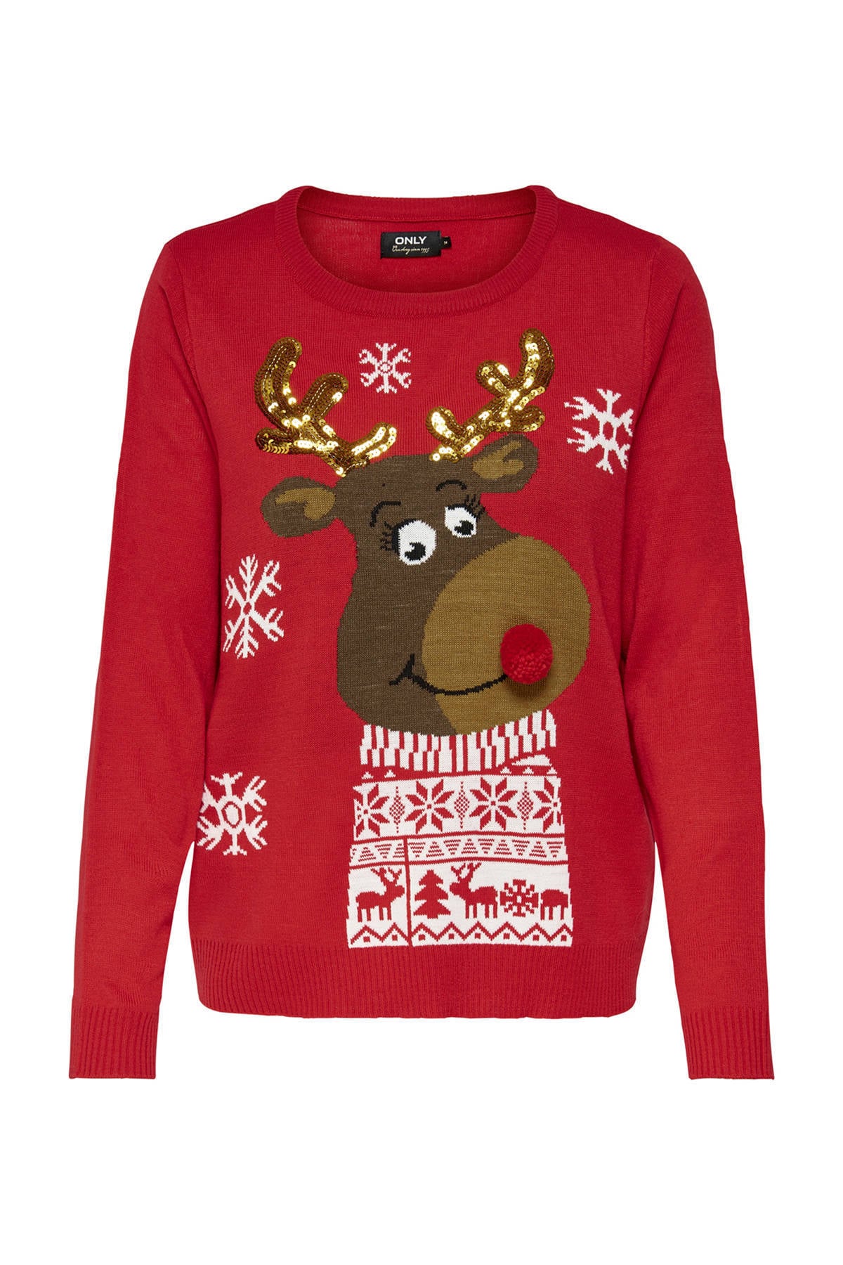 ONLY gebreide kersttrui met ingebreid patroon ONLXMAS rood