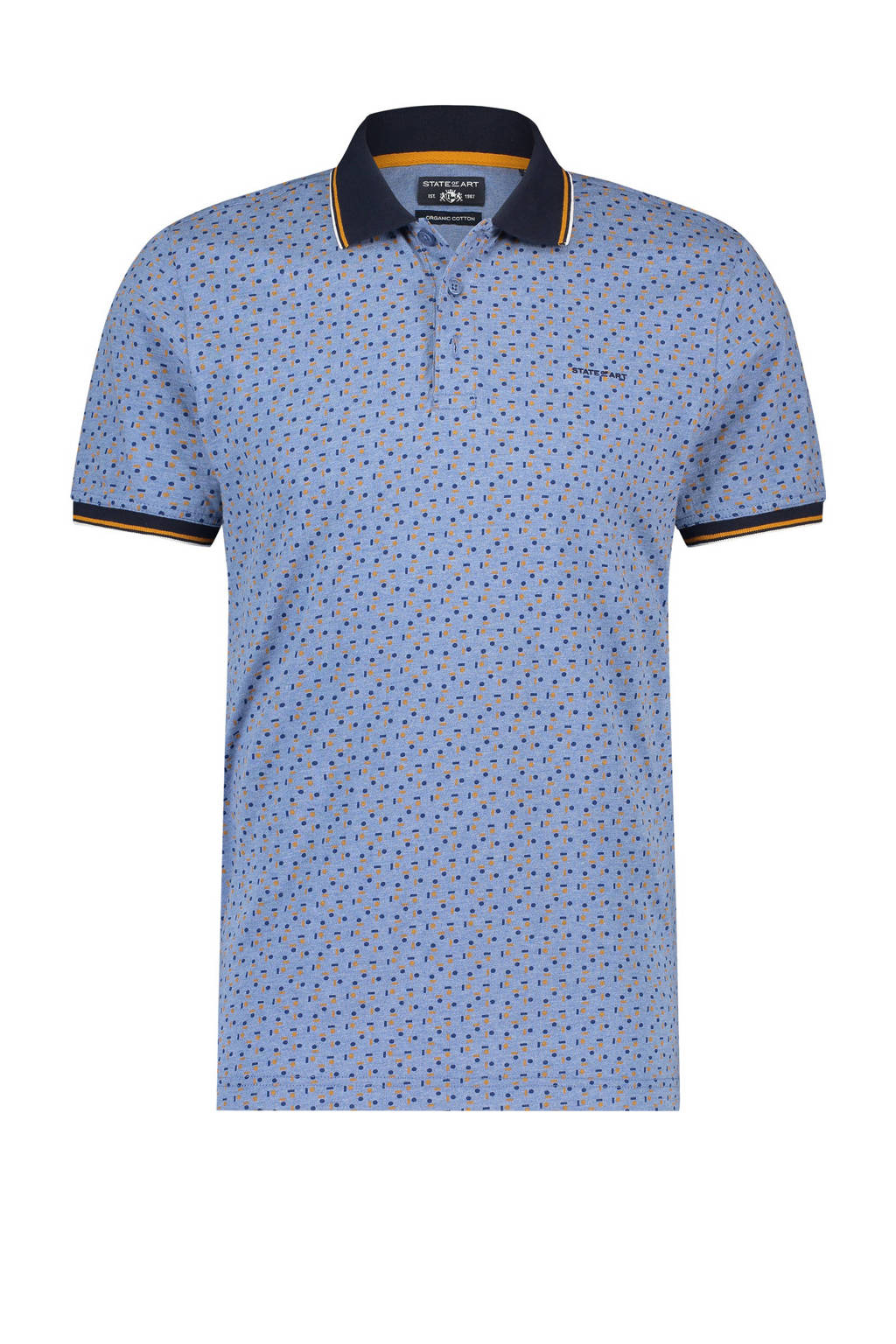 State of Art regular fit polo van biologisch katoen grijsblauw/donkerblauw, Grijsblauw/donkerblauw