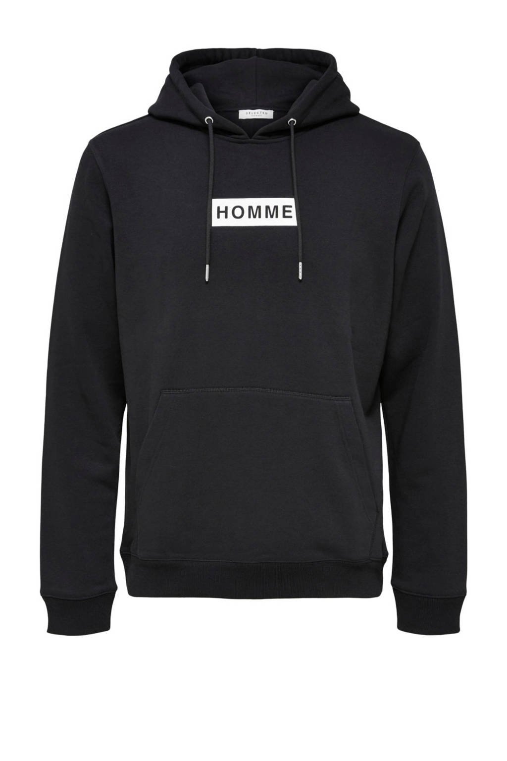 SELECTED HOMME hoodie James met logo zwart, Zwart