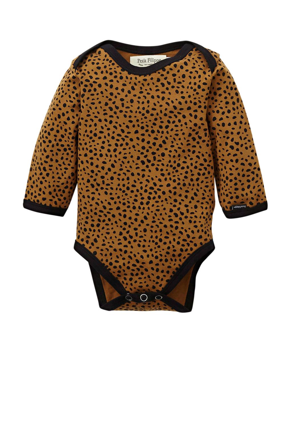 Petit Filippe baby romper lange mouw Cheetah brique/zwart