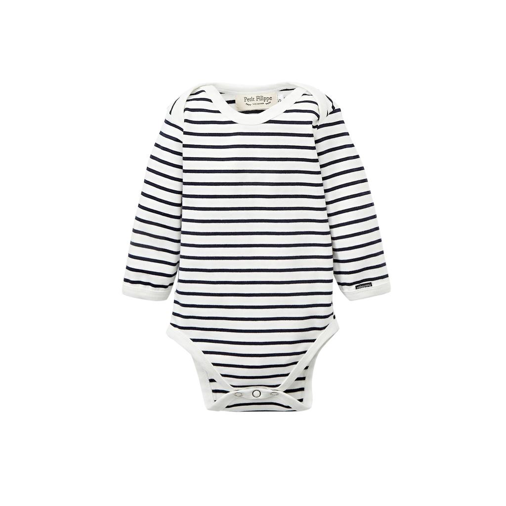 Petit Filippe baby romper lange mouw Breton Stripes donkerblauw/wit