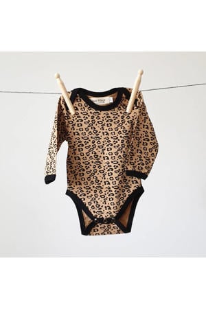 baby romper lange mouw Leopard beige/zwart
