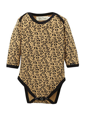 baby romper lange mouw Leopard beige/zwart