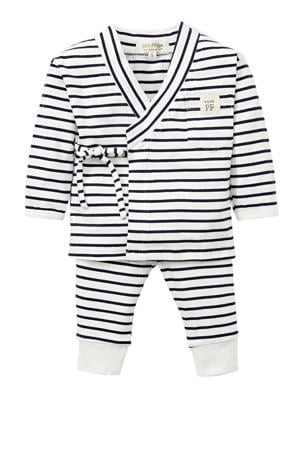 baby overslag longsleeve + broek Breton Stripes wit/donkerblauw