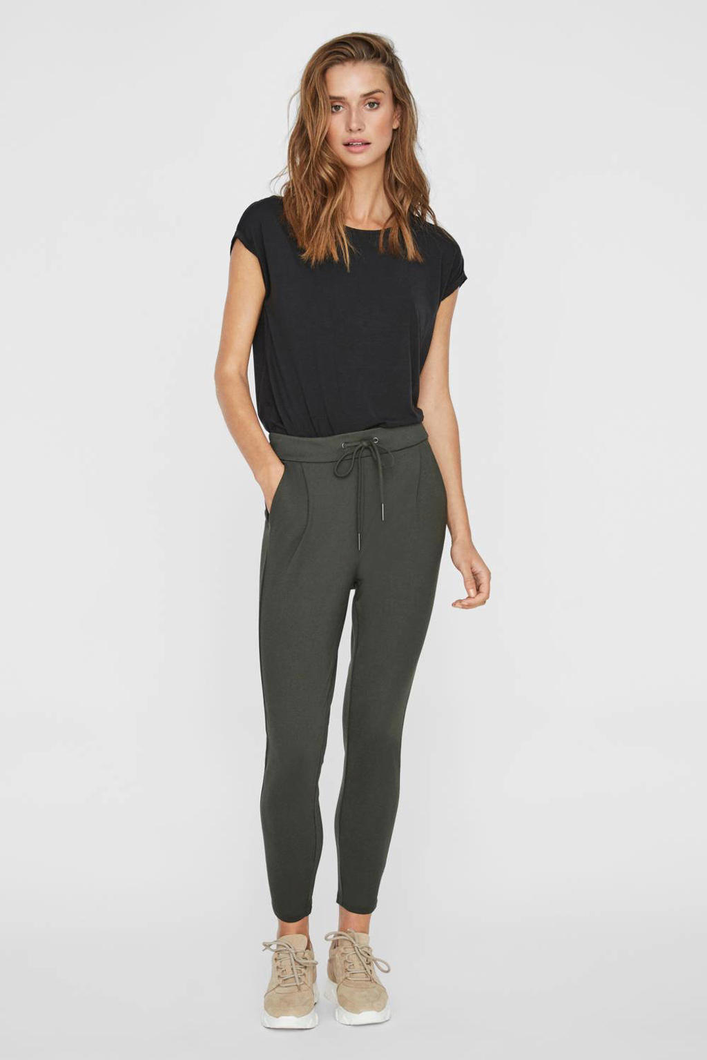 VERO MODA high waist tapered fit broek VMEVA antraciet